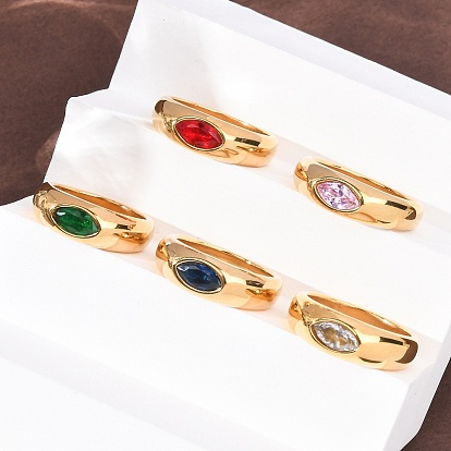 304 из нержавеющей стали кольца перста широкополосного, лошадиный глаз , со стеклом, ионное покрытие (ip), золотые