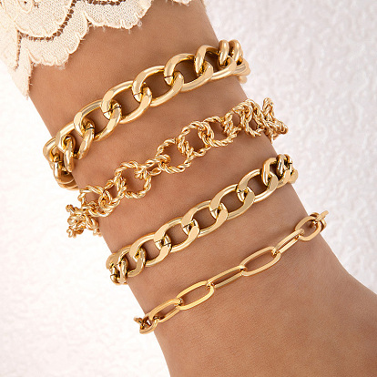 Edgy Twisted Chain Bracelet Set for Men and Women - 4 Pieces of Sweet Cool Hip Hop Stackable Wristbands