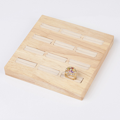 Wood Ring Displays, with Faux Suede, 12 Compartments, Square