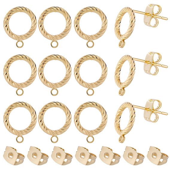 20 шт. латунные серьги-гвоздики, долговечный, кольцо, без никеля , с ушными гайками 20 шт.
