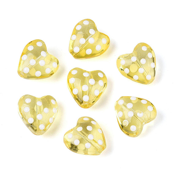 Нити прозрачных бусин из стеклянной эмали, сердце с точкой