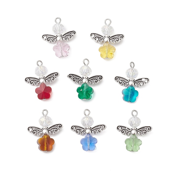 Стеклянные подвески, ангел, с крылом из сплава и железной петлей, граненые