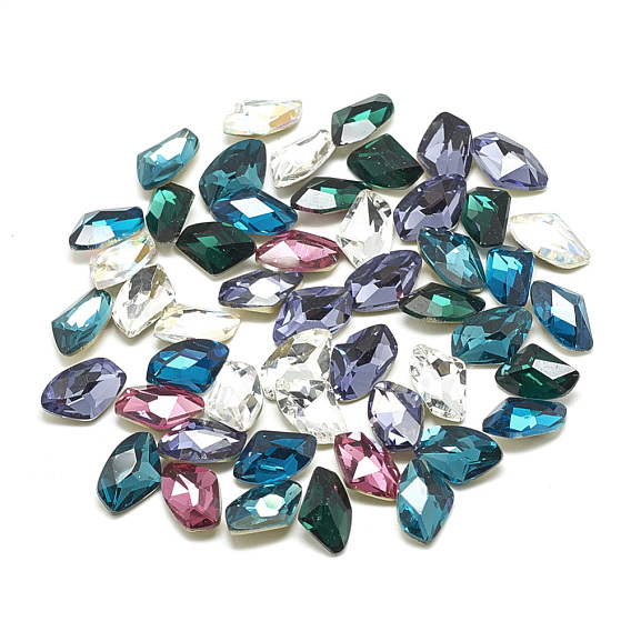 DIY Pointed Back K9 Glass Rhinestone Cabochons, Random Color Back Plated, Faceted, Axe