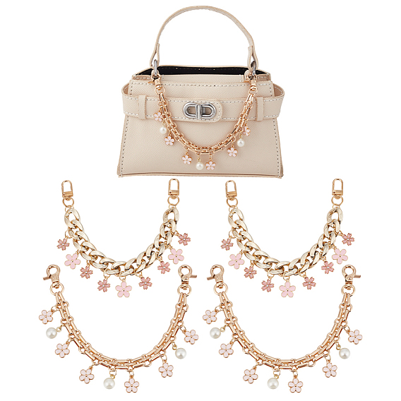 4шт 2 стили железный кабель цепи сумка декоративные цепи, с подвеской в виде цветка из эмали и застежками, аксессуары для замены сумок, золотые