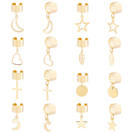 8 пары 8 стиль 304 серьги-манжеты из нержавеющей стали, с прелестями, луна, звезда, лист и крест