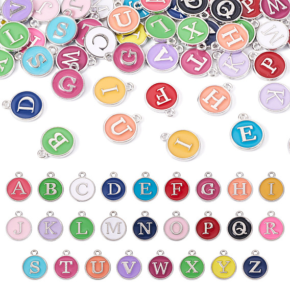 52 шт. Подвески из сплава эмали, плоский круглый брелок с узором в виде буквы A, платина