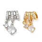Brass Micro Pave Clear Cubic Zirconia Pendants, Round Charms, Rack Plating, Long-Lasting Plated