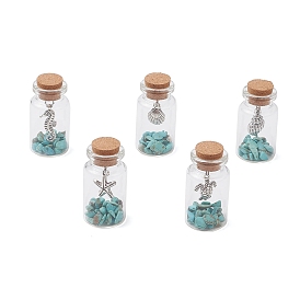 5 шт 5 стили стеклянные бутылки желаний дисплей украшения, синтетические бирюзовые бусины и подвески из сплава внутри, для украшения рабочего стола домашнего офиса