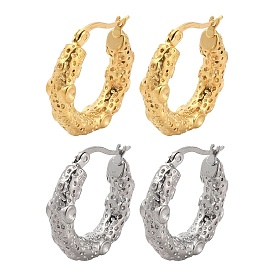 304 Stainless Steel Hoop Earrings, Textured Ring
