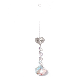 Hanging Suncatcher, Iron & Faceted Glass Pendant Decorations, with Jump Ring, Heart
