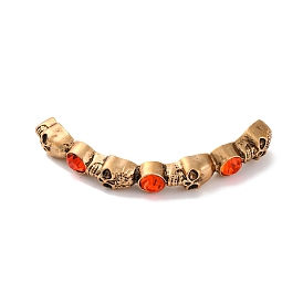 Alloy Halloween Skull Connector Links Charms, with Orange Red Glass, Lead Free & Nickel Free & Cadmium Free