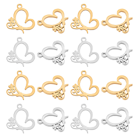 12Pcs 2 Colors Ion Plating(IP) 201 Stainless Steel Charms, Cut, Heart with Flower