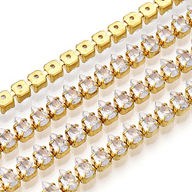 Chaînes de strass en zircone cubique en forme de larme, chaînes à maillons en laiton plaqué or, soudé, avec bobine