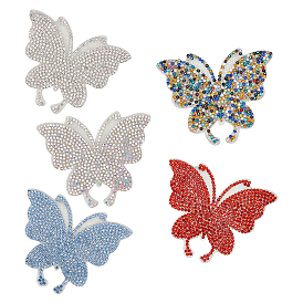 Nbeads 5Pcs 5 Colors Butterfly Glass Rhinestone Patches, Iron/Sew on Appliques, Costume Accessories, for Clothes, Bag Pants, Shoes, Cellphone Case