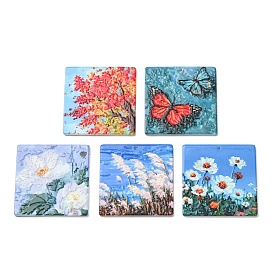 Colgantes de acrílico impresos en doble cara con relieve, Plaza con encanto de pintura de paisaje