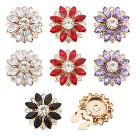8pcs 4 boutons de manchette en alliage de strass de couleurs, fleur, or