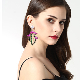 Colorful Cactus Earrings with Rhinestone, Vintage and Chic Women's Jewelry