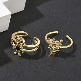 Латунные микро проложить манжеты кольца кубического циркония, череп, стойки покрытие, долговечный, без кадмия и без свинца, реальный 18 k позолоченный