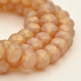 Full Rainbow Plated Faceted Rondelle Glass Beads Strands, Frosted, 6x4mm, Hole: 1mm, about 100pcs/strand, 17.3 inch
