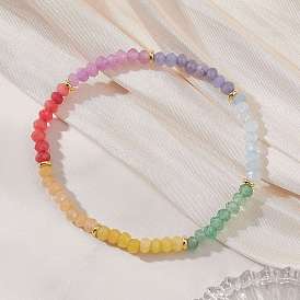 Браслеты-рондель из натуральных малайзийских нефритов, окрашенных чакрой, для женщин, с латунной бисера, реальный 18 k позолоченный