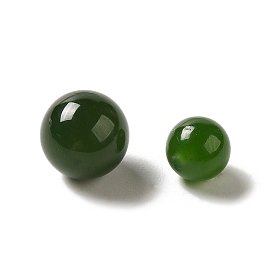 Natural Nephrite Jade Beads, Half Drilled, Round Beads