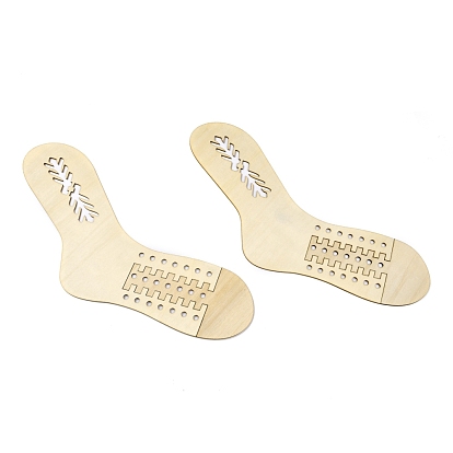 Undyed Wooden Sock Knitting Mold, with Hollow Geometry & Leaf Pattern