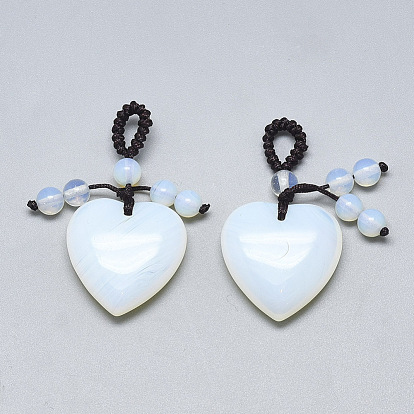 Gemstone Pendants, with Braided Nylon Cord, Heart
