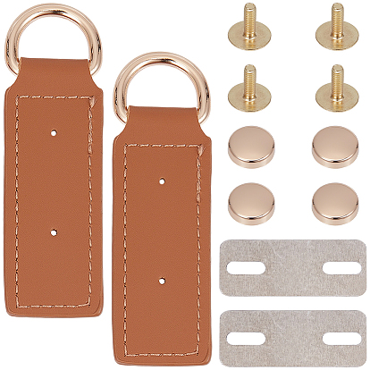 2 Bags Rectangle PU Leather Suspension Clasps, with Alloy D Rings, Light Gold