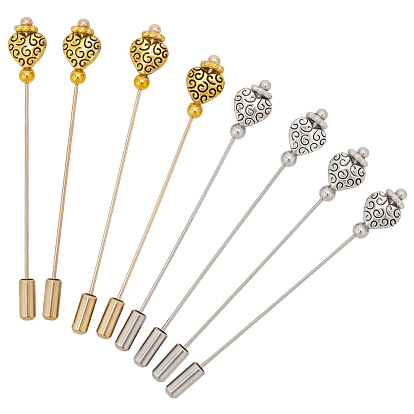 8Pcs 2 Colors Heart Brass & Alloy Brooches, with Plastic Ear Nuts