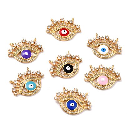 Brass Micro Pave Clear Cubic Zirconia Pendants, with Enamel, Long-Lasting Plated, Evil Eye, Real 18K Gold Plated