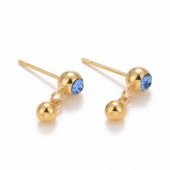 Круглые 304 серьги из нержавеющей стали, с 316 штифтом из нержавеющей стали и стеклом, имитирующим кубический цирконий