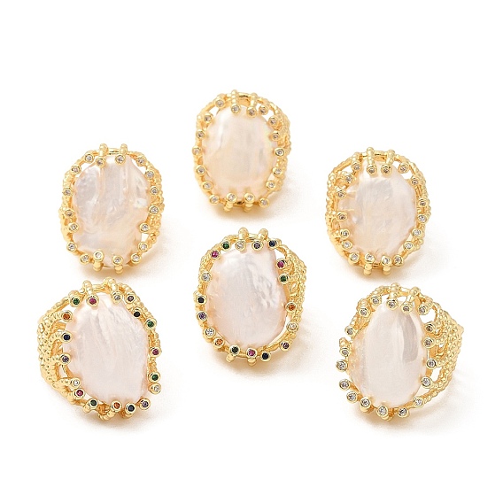 Овальное открытое кольцо-манжета с натуральным жемчугом, латунное кольцо для женщин, долговечный