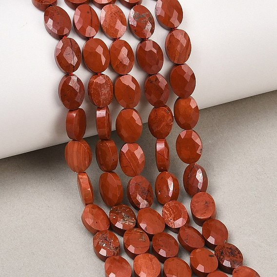 Натуральные красные яшмы бусы пряди, граненые, Плоско-овальные
