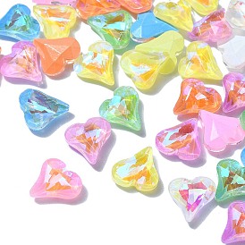 10Pcs Heart Translucent Glass Pointed Back Cabochons, Rainbow Plated, Nail Art Decoration Accessories, Faceted
