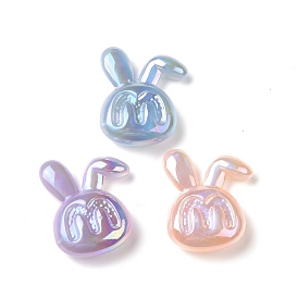 Opaque Acrylic Beads, AB Color Plated, Rabbit with Letter M Pattern