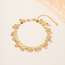 Подвеска-колокольчик из латуни в пляжном стиле, плоские круглые браслеты с подвесками, регулируемый браслет на лодыжку, реальный 18 k позолоченный