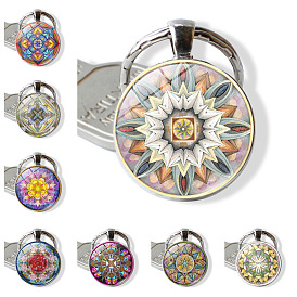 Mandala flower key chain pendant men and women all-match time gem alloy pendant trend jewelry key ring