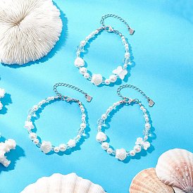 3Pcs ABS Plastic Imitation Pearl Beaded Bracelets for Women, with Acrylic, Mixed Shapes