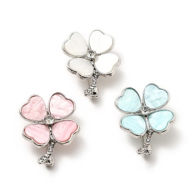 Resin Clover with Crystal Rhinestone Lapel Pin, Platinum Alloy Brooch for Women, Cadmium Free & Lead Free