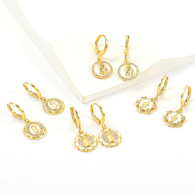 Gold Virgin Mary Earrings with Zirconia Stones - Religious Jewelry for Women
