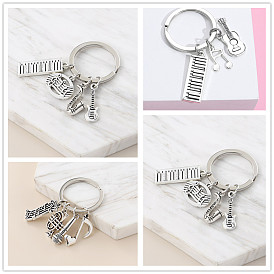 Alloy Musical Instruments & Notes Pendant Keychain, with Split Key Ring