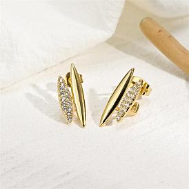 Asymmetric Minimalist Brass Earrings with 14K Gold Plating for Women