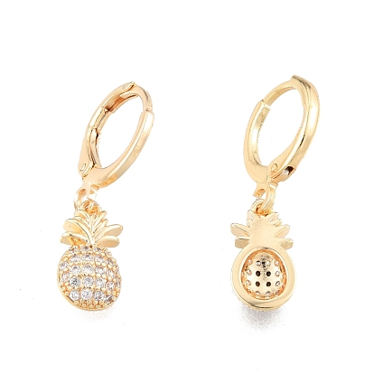 Clear Cubic Zirconia Pineapple Dangle Leverback Earrings, Brass Jewelry for Women, Cadmium Free & Nickel Free & Lead Free