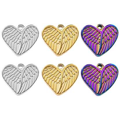 Pendentifs en acier inoxydable, coeur avec breloque aile