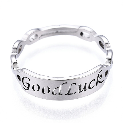 304 Stainless Steel Word Good Luck Adjustable Ring for Women