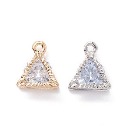 Alloy Clear Cubic Zirconia Charms, Long-Lasting Plated, Triangle