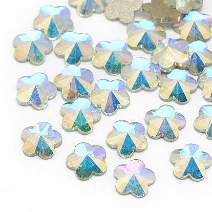 Di cabujones de cristal rhinestone k 9 de espalda plana, chapado en color aleatorio, facetados, flor