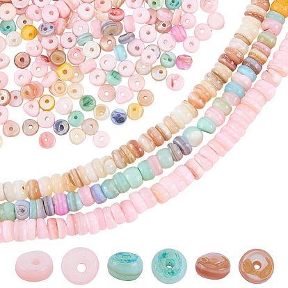 3 Strands 3 Colors Natural Sea Shell Beads Strands, Heishi Beads, Disc, Mixed Dyed and Undyed