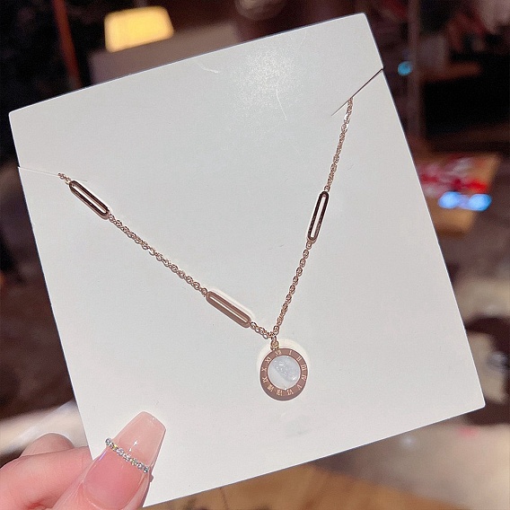 Acrylic with Cat Eye Pendant Necklaces, Stainless Steel Cable Chain Necklaces