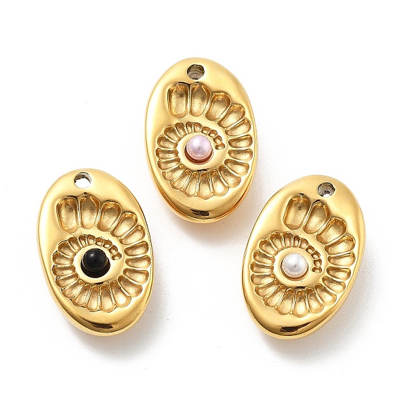 304 подвески из нержавеющей стали, с абс пластмассовой имитационной жемчужиной, овальные амулеты, ионное покрытие (ip), реальный 14 k позолоченный